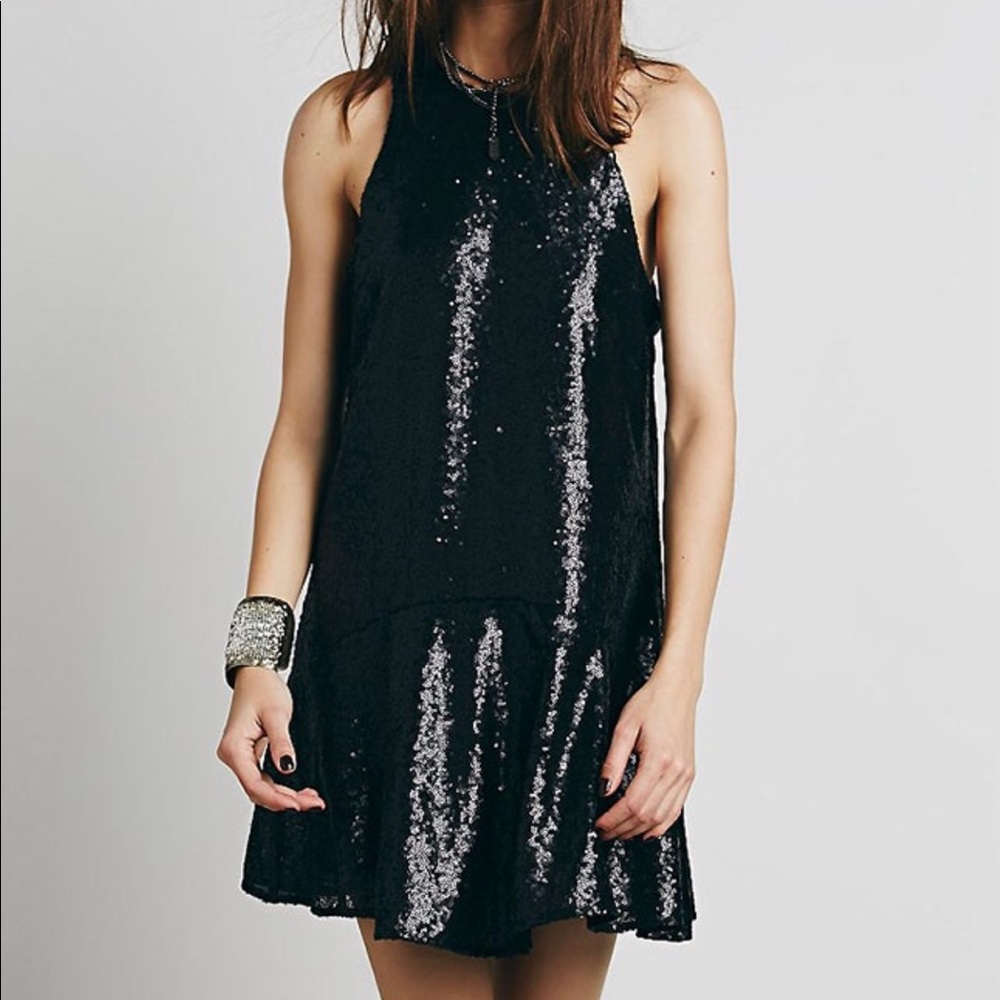 Free People Black Sequin Liquid Shine Dress